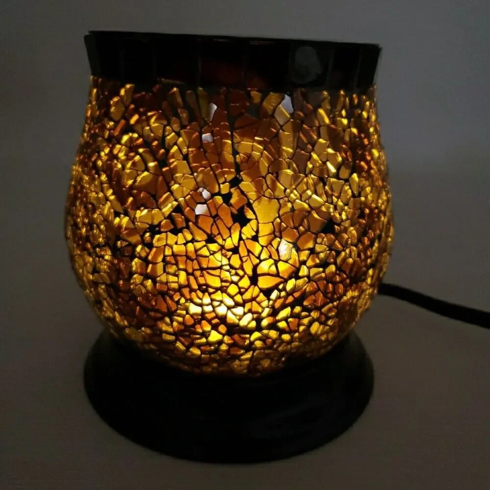 PartyLite Amaretto Swirl Wax Warmer Scent Glow Mosaic Glass Works Flaw